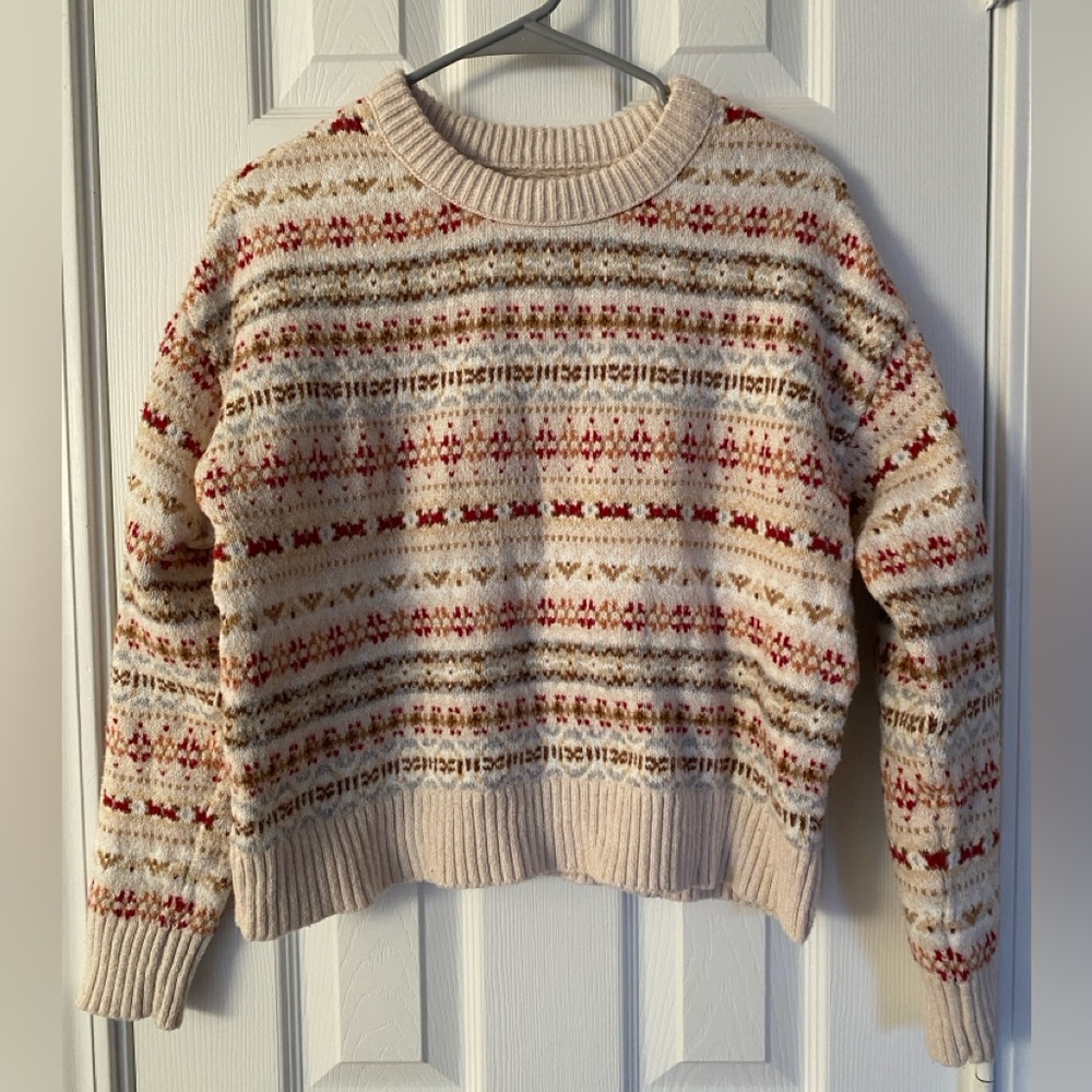 American Eagle Outfitters Cream, Red, Brown, Blue Patterned Sweater